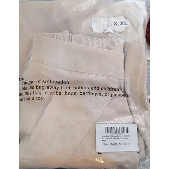 Wide Leg Split Palazzo Flowy Loose Elastic Waist Khaki Pants Sz XXL - Picture 4 of 6